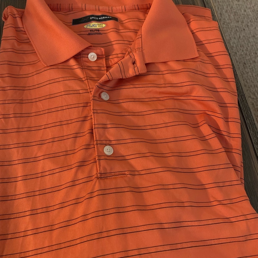Greg Norman XL orange with black stripes golf polo